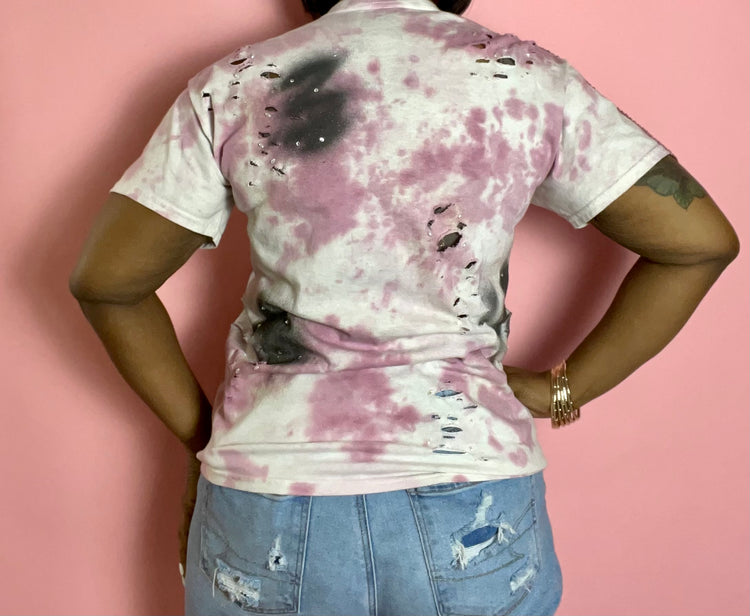 Pink Nirvana Graphic Tee With Mauve Fringe