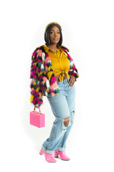 Multicolored Fur Coat